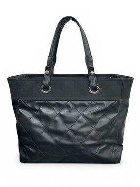 Chanel Biarritz Black Coated Canvas GM Tote